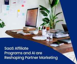 Modern workspace with a computer displaying marketing data, representing how SaaS affiliate programs and AI are transforming partner marketing.